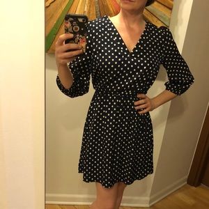 Navy and white polka dot dress